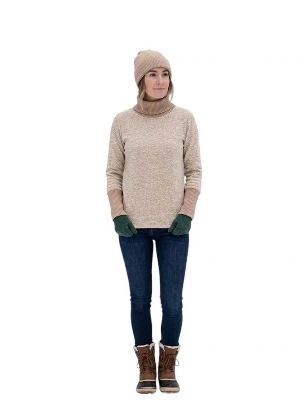Lands End Cozy Turtleneck Sweater in Beige and Camel